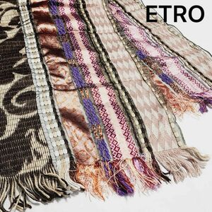 美品 ★ETRO★ ストール エスニック柄 ウール混 グレー マルチカラー