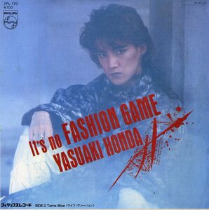 C00193548/EP/本田恭章「It s no Fashion Game/Turns Blue(ライブ・ヴァージョン)(1984年:7PL-170)」