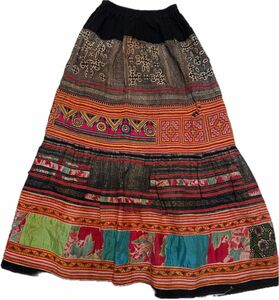 古布　民族　刺繍　スカート　アジアンエスニック　モン族　ラオス族　 総柄 ロングスカート