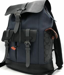 1 иен ~ не использовался класс Coach Гудзон рюкзак много место хранения натуральная кожа F76931 чёрный темно-синий 