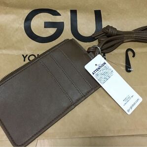 新品 GUレザータッチネックカードケース+E!ブラウン!こげ茶色、フェイクレザー合皮素材ネックカードケース新入社員 新年度名刺入れ