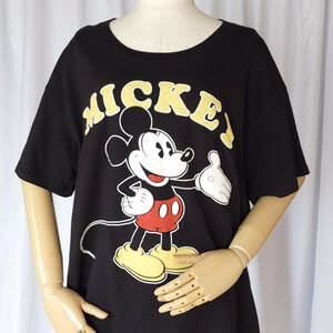 XLサイズ/Disney ディズニー MICKEY MOUSE ミッキーマウス 半袖Tシャツ 黒(ブラック)系 キャラクター 古着【1000円スタート】