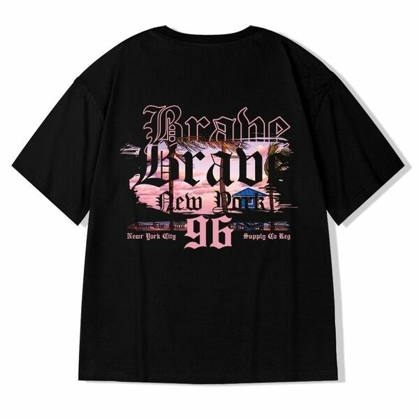 バックプリント 半袖 ストリート 黒 Tシャツ メンズ XL ビッグシルエット