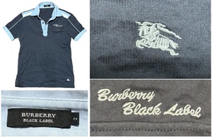 希少BURBERRY BLACKLABELバーバリーブラックレーベル刺繍入り70’Sテニス半袖ポロシャツ★ネイビー★2