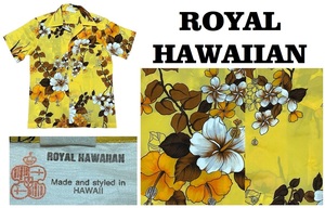  не использовался неиспользуемый товар USA60*S Vintage *ROYAL HAWAIIAN пакет воротник & старая монета кнопка короткий рукав Hawaiian рубашка *aro - * поли *S
