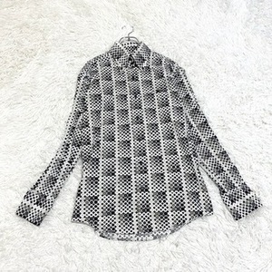  ultimate beautiful goods BURBERRY BLACK LABEL Burberry Black Label long sleeve shirt size 2( men's LM corresponding ) total pattern hose Logo embroidery stamp button 