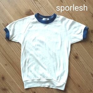 sporlesh 半袖 丸襟 半袖紺白Ｔシャツ