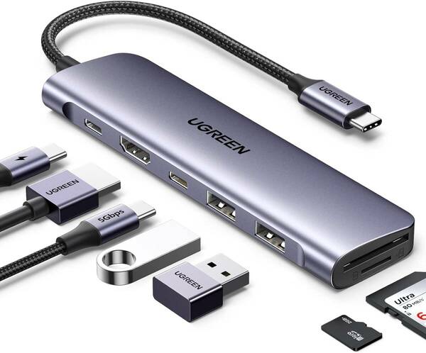 UGREEN USB-Cハブ 7-IN-1 USB ハブ Type-C 4K HDMIハブ USB 3.0 2ポート拡張 SD Micro SD/TFカードリーダー付き タイプC アダプター/S1