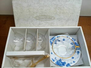 ティーセット KIRIYAMA 5客 ティーカップ ソーサー ティースプーン ガラス 食器 キッチン雑貨 中古品