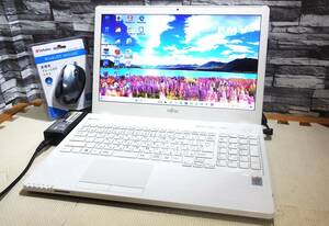 * beautiful white &Windows11. speed specification!*Web camera /Dolby[ gorgeous super high capacity SSHD1TB/ memory 4GB/core i3-5005U]DVD/Bluetooth/office/ Fujitsu AH45/U