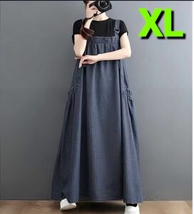 サロペットワンピース　ロングワンピース　マタニティワンピース　マタニティ　デニム　レディース　XL　おしゃれ　プレゼント　シンプル