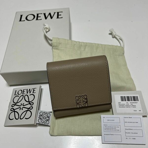 財布 LOEWE ロエベ　アナグラムコンパクトフラップウォレット　二つ折り財布　サンド　正規品