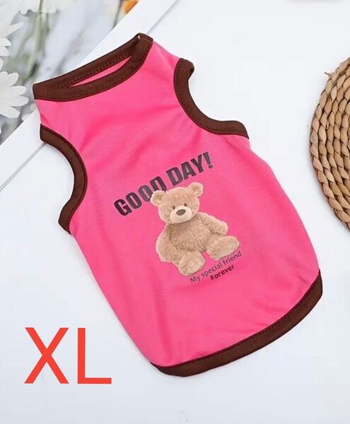 犬服 夏服 メッシュ生地 グラフィックベア タンクトップ◆ピンク◆ XLサイズ
