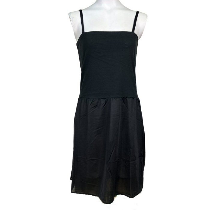 キャミワンピース ブラック L-85 切り替えスリップ キャミソール 汗取りパッ