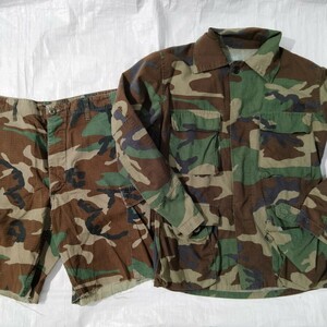 ミリタリー 迷彩 ウッドランドカモ bdu ファティーグジャケット　カットオフ　bdu ショーツ　セット　ボタン無し　ボタン変更　ジャンク扱