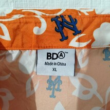 BD A ニューヨーク　メッツ　ハワイアンシャツ アロハシャツ ポリエステル100％　toyota ワッペン newyork mets hawaiian aloha 総柄　XL_画像5