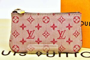 鑑定済 正規品 ルイ・ヴィトン LOUIS VUITTON モノグラム・ミニ ポシェット・クレ レッド コインケース キーケース K562-3