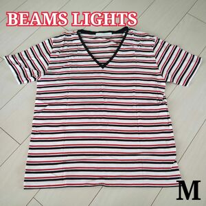 BEAMS LIGHTS ビームスライツ Vネック ボーダーTシャツ