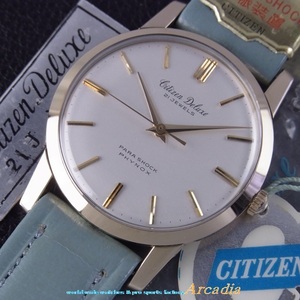 * dead ultimate valuable 1959 year Citizen company manufactured ultimate most initial model /593 type 14 side CITIZEN DELUXE Citizen Deluxe 2B type 21 stone 14K/AGF total gold trim thin type top class wristwatch!