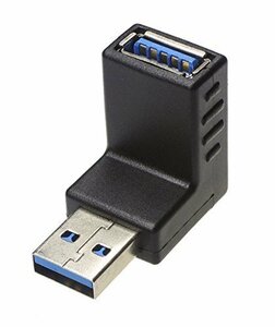 【タイムセール】 （Aオス ／ ブラック） 変換コネクタ KAUMO USB3．0 直角 Aメス KM−UC245 下向き