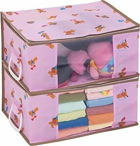 【おすすめ】 2枚組 おもちゃ ピンク 衣類用 収納ケース おもちゃ箱 不織布 アストロ 軽量 ワンちゃん柄 618－52 持ち