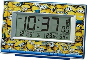 【おすすめ】 電波 置き時計 リズム時計工業（Rｈｙｔｈｍ） 目覚まし時計 電子音アラーム ミニオン 湿度 9．4ｘ14．6ｘ4