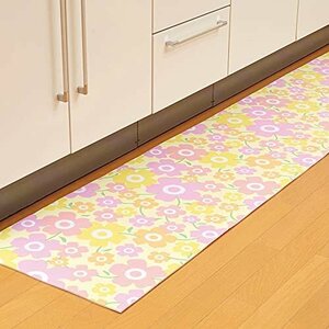 【在庫品のみ】 撥水 キッチンマット 44×180ｃｍ カット 台所マット アイメディア キッチンラグ 花柄 拭けるキッチンマッ