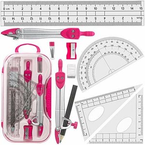  free shipping! half jpy protractor arithmetic School three? ruler . rubber Compass pink . what . compass set, mathematics direct ruler 