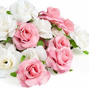 即決価格★ バラ 花のみ 結婚式 飾り付けに 造花 4㎝ 白とピンク ローズ お誕生日会 プレゼント 薔薇 手作り 50個 二次