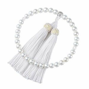 送料無料！ ホワイト 女性用 花珠貝パール 日本製 念珠 天然貝核 8ｍｍ 数珠 数珠袋セット 白