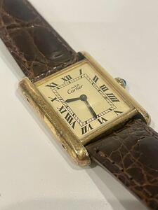 [1 jpy ~]CARTIER Cartier Must Tank verumeiyu lady's wristwatch quartz SV925/GP leather belt ivory face control number S20
