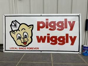 ビンテージ 大型 看板 Piggly Wiggly 幅91cm / ホーロー看板 ガレージ アメリカ 世田谷ベース