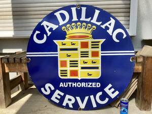 ビンテージ 大型 看板 CADILLAC キャデラック 直径76cm / ホーロー看板 ガレージ アメリカ 世田谷ベース