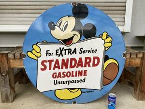  Vintage signboard GASOLINE Mickey Mouse diameter 76cm / horn low signboard garage Setagaya base America Showa Retro 