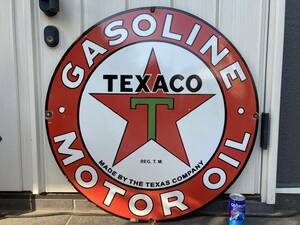 ビンテージ 大型 看板 テキサコ TEXACO 直径76cm GASOLINE / ガレージ ホーロー看板 アメリカ 世田谷ベース 昭和レトロ