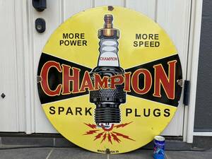 ビンテージ 大型 看板 CHAMPION SPARK PLUGS 1939年 直径76cm チャンピオン プラグ / ホーロー看板 アメリカ USA 世田谷ベース 昭和レトロ