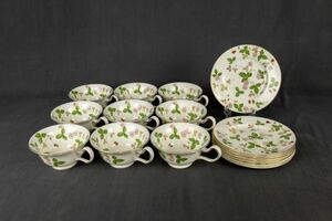 T01-1916 陶磁器 WEDGWOOD ウェッジウッド 洋食器 ワイルドストロベリー 皿 7枚 カップ 9個 ソーサー無し アイコニックパターン