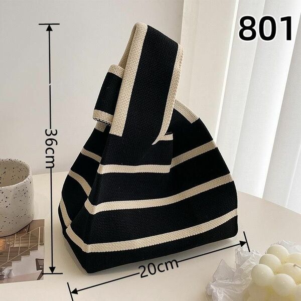 801 白 黒 ニットトートバッグ 手編み 小物収納に最適 カラフルデザイン ニットトート 手ぶらでお出かけ ニットトー(4vn)