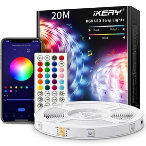 IKERY LEDテープライト 20M APP制御 両面テープ SMD5050 24V 4ピン 1600万色 高輝度RGB 切断可能 調光調色 工具不要 入電電圧100V-240V A40