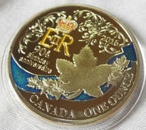 カナダ コレクションコイン エリザベス女王誕生90周年 記念金メダル カラー 1oz 1オンス 24金メッキ メイプルリーフ（検 金貨_画像3