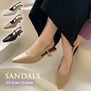  sandals pumps mules shoes back strap po Inte dotu black beige 24.5cm(39) eggshell white 