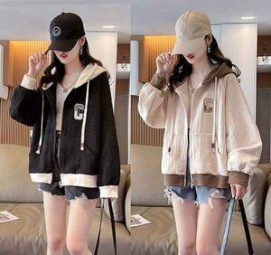  sweat sweatshirt long sleeve jacket outer lovely casual Parker [ large size equipped ] XL beige 