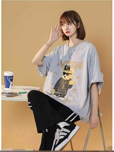 韓国風 レディース 半袖Tシャツ 新しい夏 気質 ファッションTシャツ M グレー