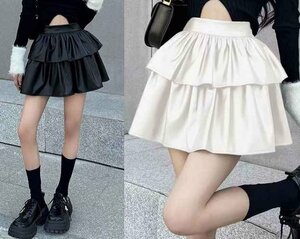  all 2 color miniskirt high waist frill skirt lovely S black 