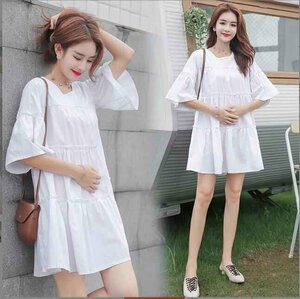 韓国風 夏新しい 妊婦プラスサイズのルーズドレス ファッションドレス 2XL ピンク