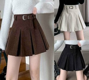  miniskirt frill skirt casual simple plain lovely bottoms autumn winter S Brown 