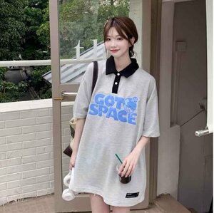 韓国風 レディース 半袖Tシャツ 新しい夏 気質 ファッションTシャツ Polo L グレー