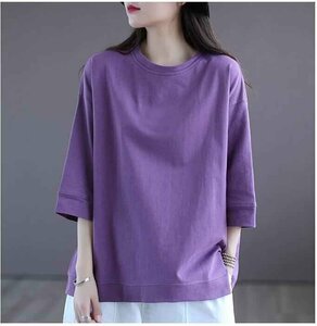 半袖Tシャツ 大きいサイズ 韓国ファッション レディース 2XL パープル