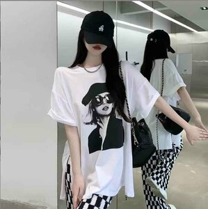 半袖Tシャツ 大きいサイズ 韓国ファッション レディース 2XL ホワイト