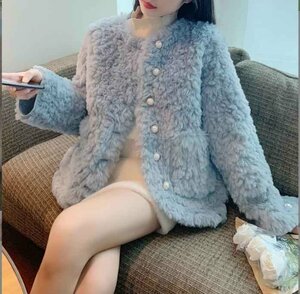 韓国風 レディースぬいぐるみコート ファッション厚いコート L ピンク